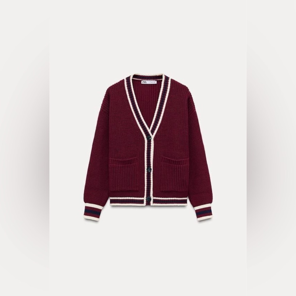 Zara Deep Red Cardigan Sweater